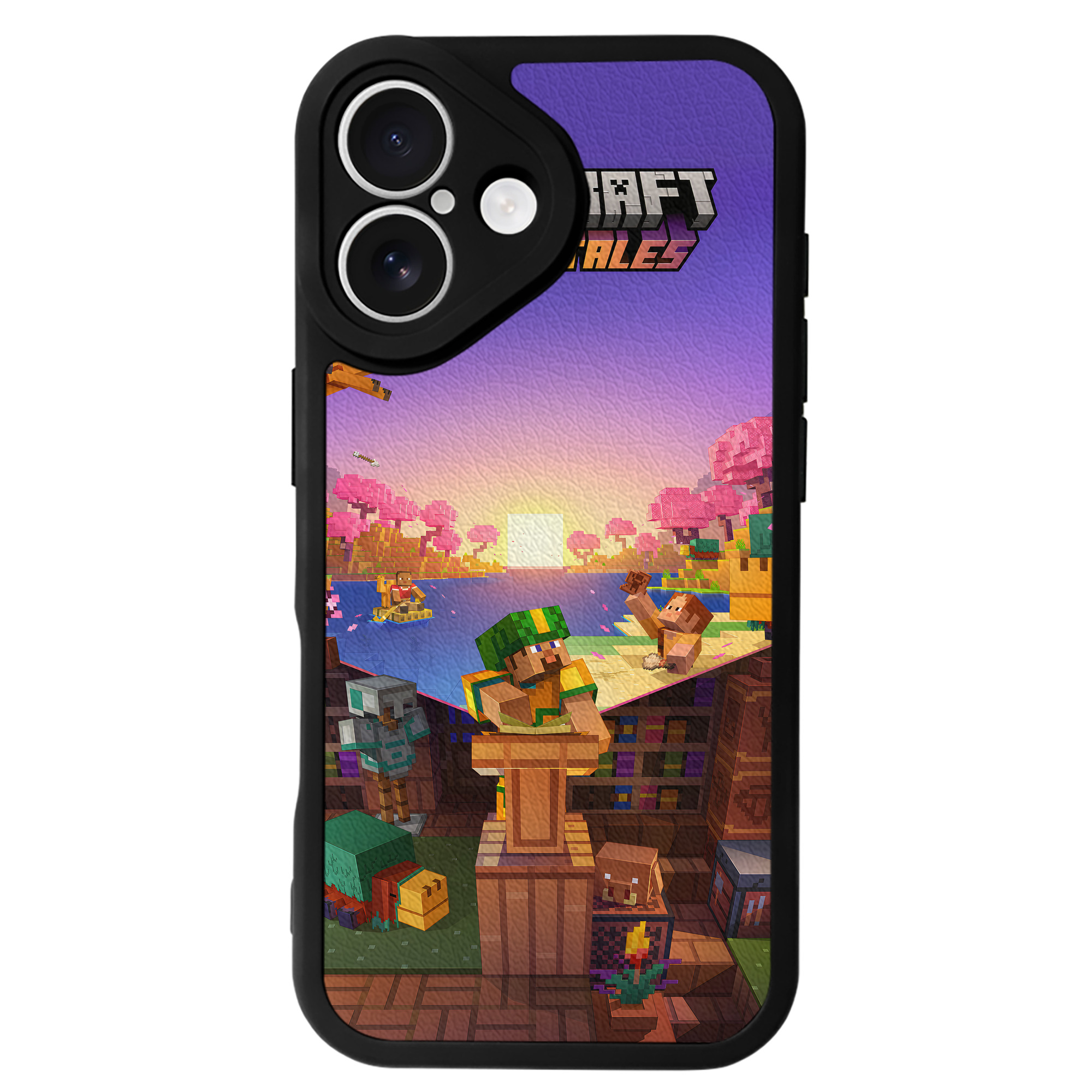 （画像用） マインクラフト ブロックの世界 Minecraft MC Block world 【iPhone 16シリーズ対応】シリコンスマホケース（レザー調） 材質：シリコン